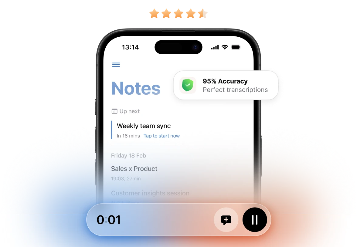 Cue app interface showing meeting notes
