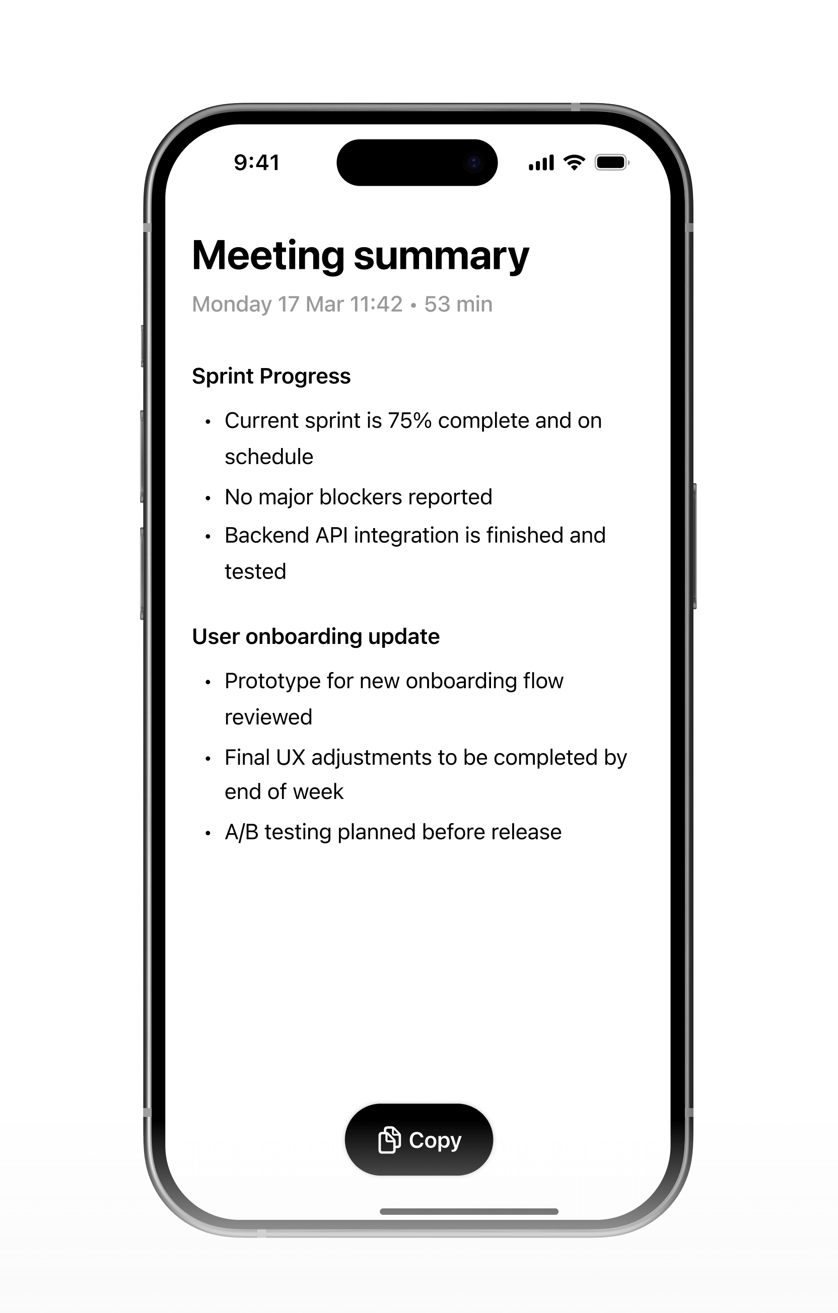 Meeting summary interface
