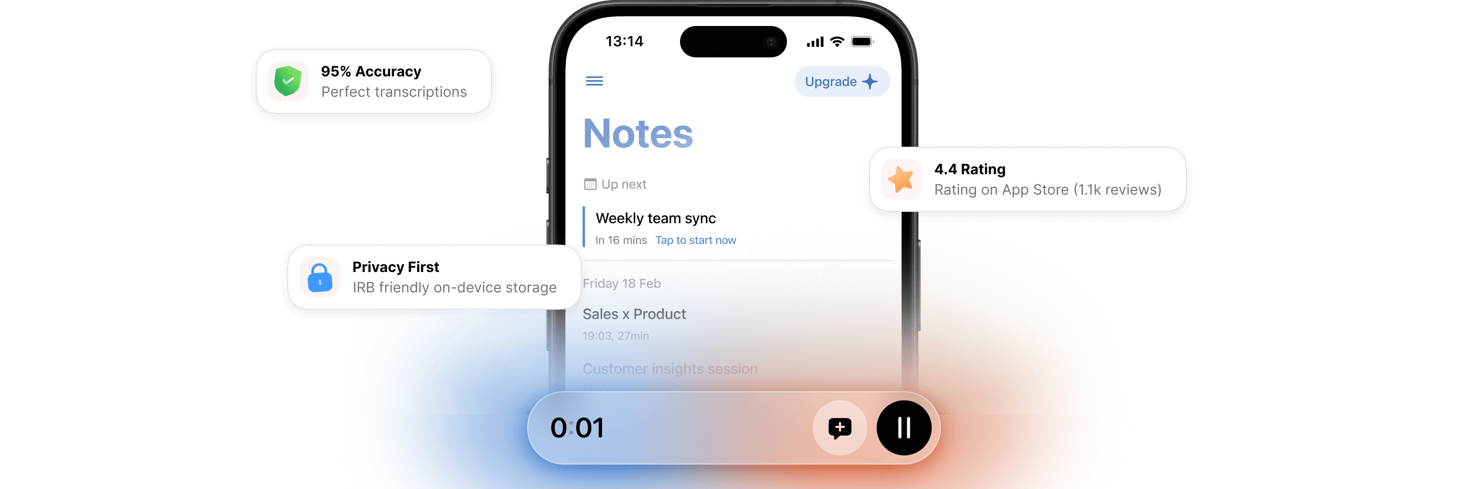 Cue app interface showing meeting notes